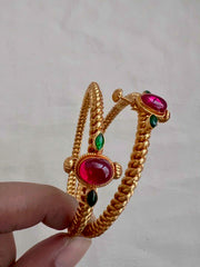 Gold polish golusu bangles with kemp ruby stones, PAIR