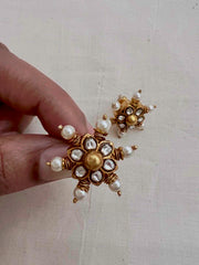 Gold polish kundan studs with pearls