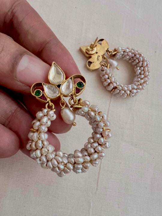 Gold polish kundan studs with pearls
