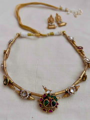 Gold polish kundan, ruby and emerald necklace with earrings, SET