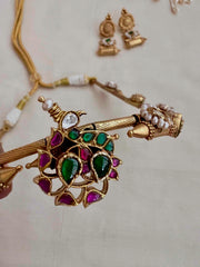 Gold polish kundan, ruby and emerald necklace with earrings, SET