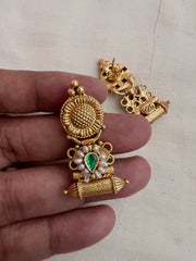 Gold polish kundan, ruby and emerald necklace with earrings, SET
