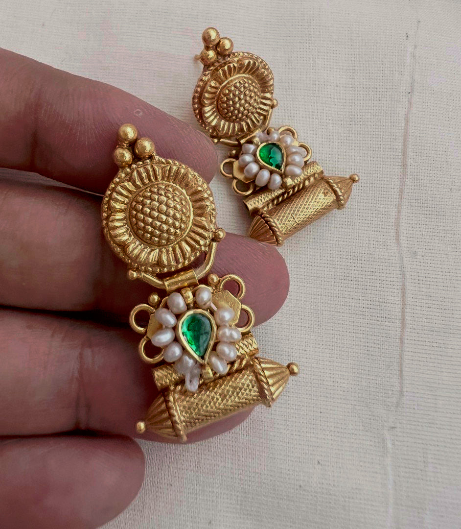 Gold polish kundan, ruby and emerald necklace with earrings, SET