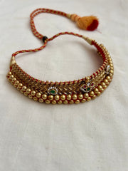 Antique gold polish thussi necklace with jadau motifs