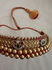 Antique gold polish thussi necklace with jadau motifs