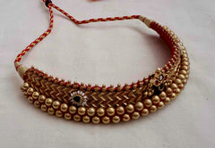 Antique gold polish thussi necklace with jadau motifs