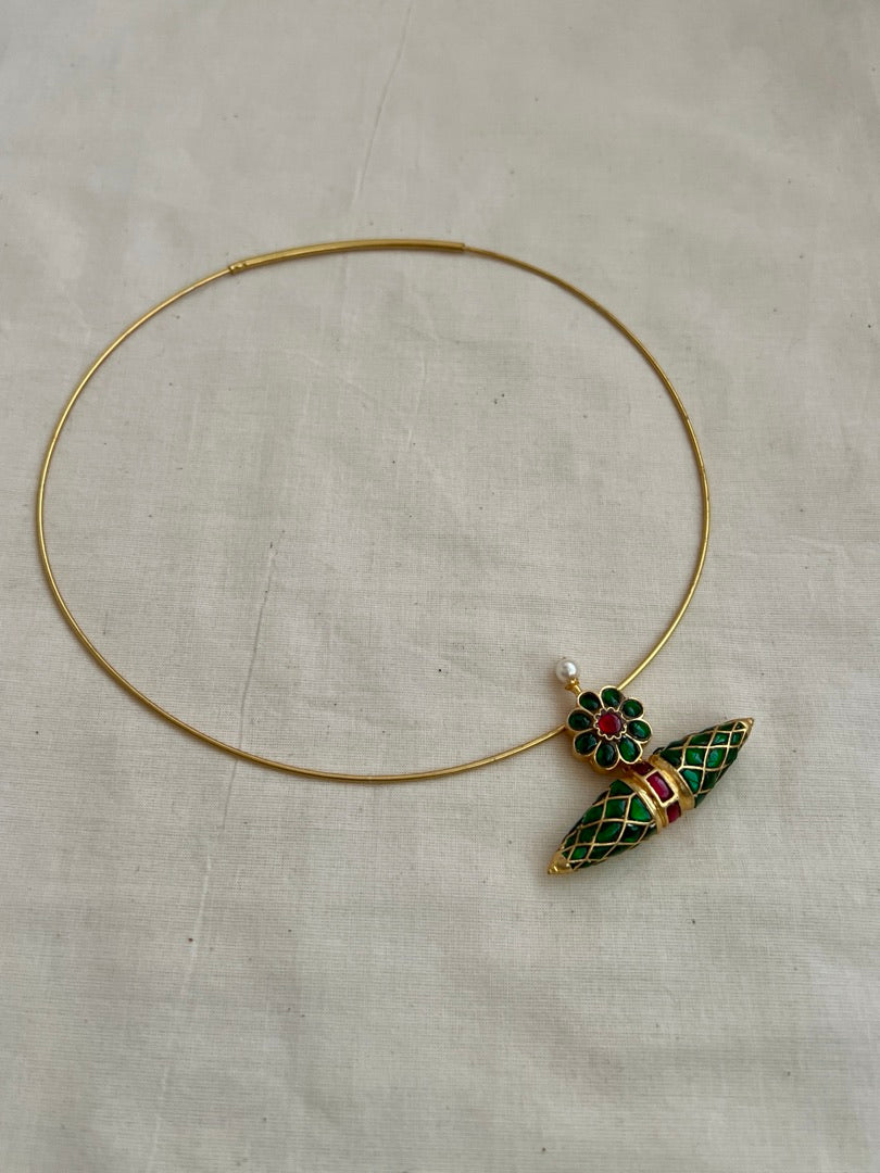 Gold polish hasli with ruby & emerald tawiz pendant