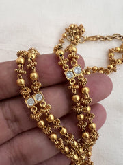 Gold polish kundan, ruby & emerald pendant with gold beads chain