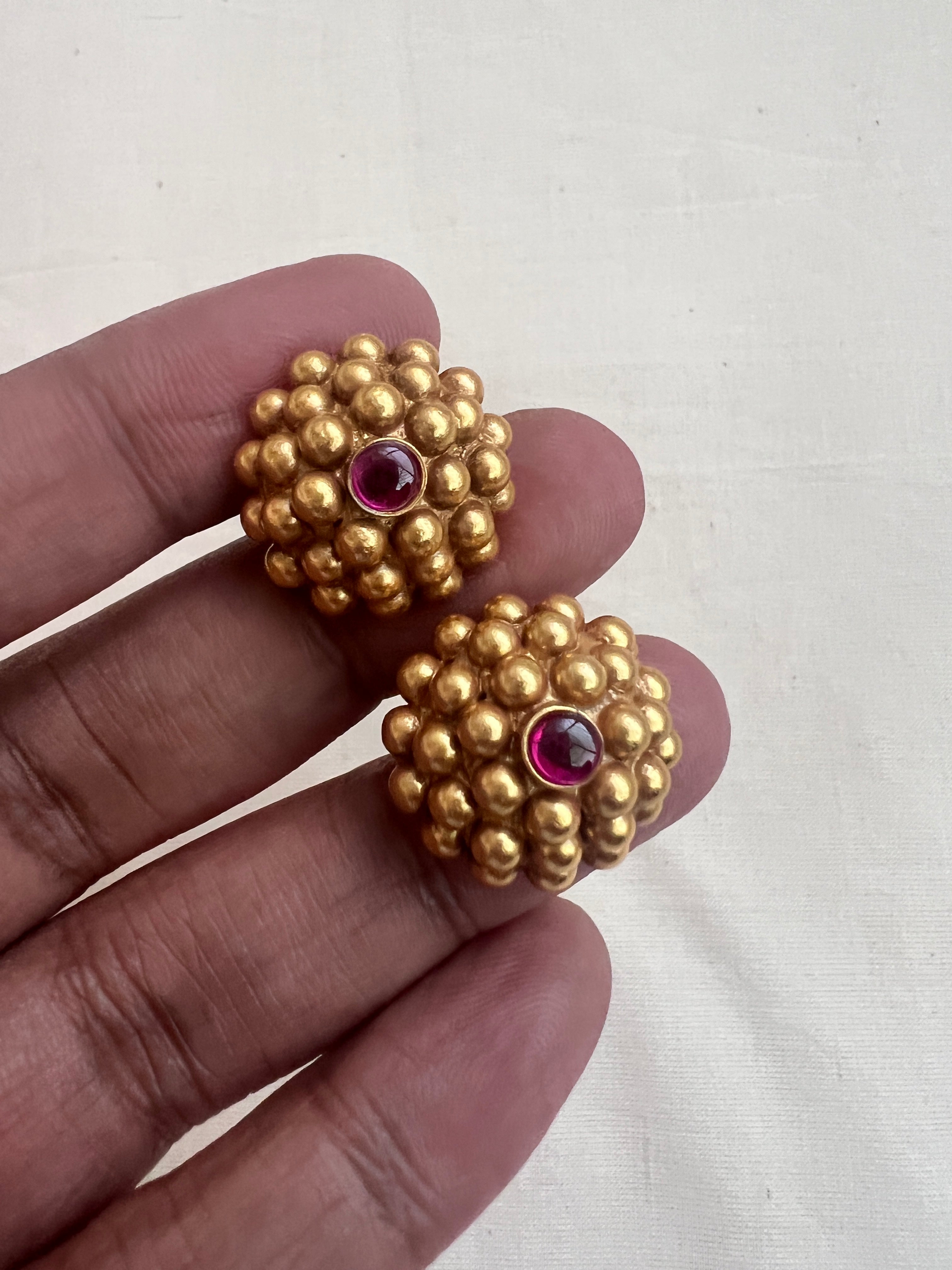 Gold polish ruby studs-Earrings-CI-House of Taamara