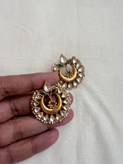 Gold polish kundan & emerald studs with pearls-Earrings-CI-House of Taamara