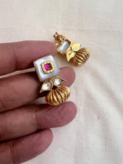 Gold polish mother of pearl kundan inlay studs-Earrings-CI-House of Taamara