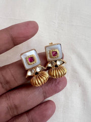 Gold polish mother of pearl kundan inlay studs-Earrings-CI-House of Taamara