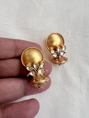 Gold polish kundan dholki studs-Earrings-CI-House of Taamara