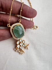 Gold polish moissanite & carved jade pendant with chain, SET-Silver Neckpiece-CI-House of Taamara