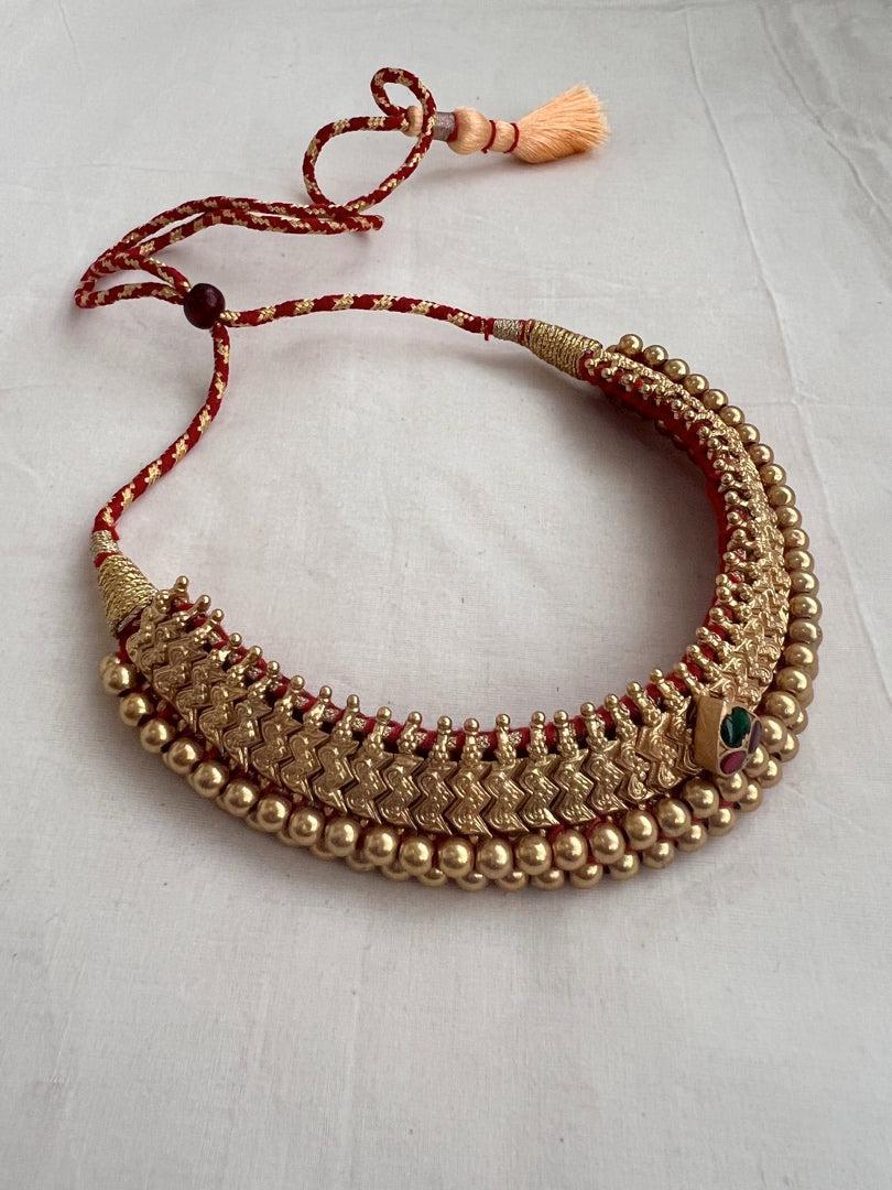 Antique gold polish traditional thussi choker necklace-Silver Neckpiece-CI-House of Taamara