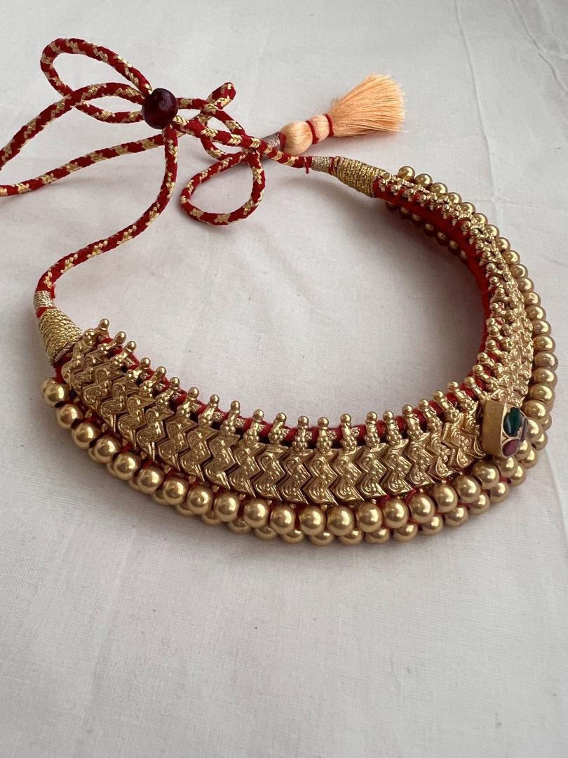 Antique gold polish traditional thussi choker necklace-Silver Neckpiece-CI-House of Taamara