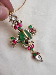 Gold polish hasli with kundan, emerald & ruby pendant with pearls-Silver Neckpiece-CI-House of Taamara