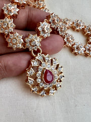 Rose gold polish zircon necklace with ruby stone
