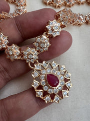Rose gold polish zircon necklace with ruby stone