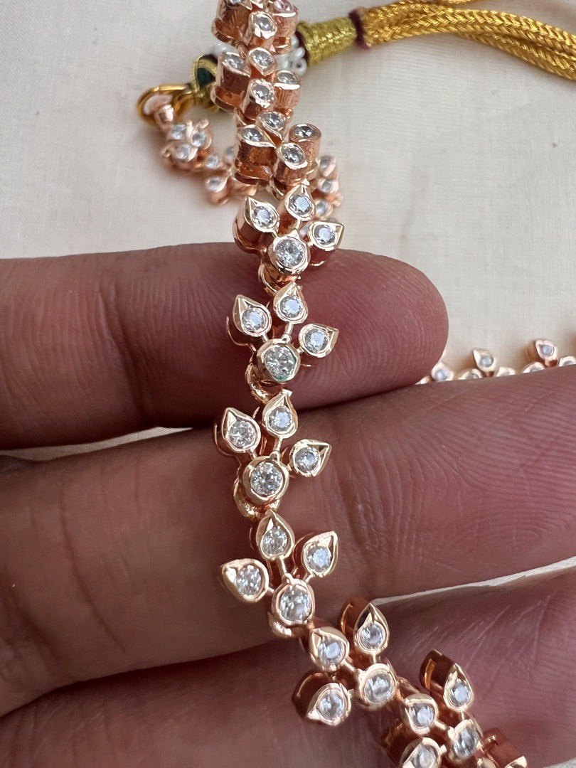 Rose gold polish zircon necklace with ruby stone
