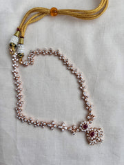 Rose gold polish zircon necklace with ruby stone