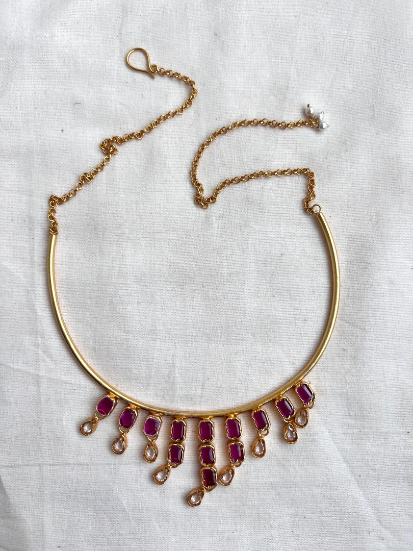 Gold polish hasli with ruby and kundan stone
