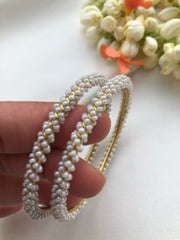 Intricate weave pearl bangles, PAIR, 2.8-Silver Bracelet-PL-House of Taamara