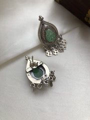 Jade silver earrings with small hangings-Earrings-PL-House of Taamara