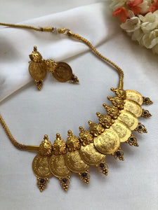 Kasu coins necklace with earrings, gold polish set-Silver Neckpiece-PL-House of Taamara