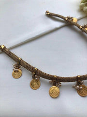 Kasu coins with pearls bunch antique style necklace-Silver Neckpiece-PL-House of Taamara
