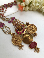 Kasu pendant with pearls, coral and ruby beads-Silver Neckpiece-pl-House of Taamara