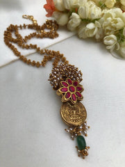 Kasu ruby kundan with antique style pendant & Tussi chain-Silver Neckpiece-pl-House of Taamara