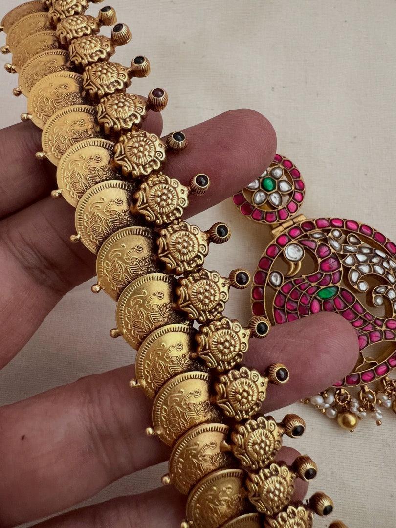Kasumala with detachable kundan, ruby & emerald peacock pendant-Silver Neckpiece-CI-House of Taamara