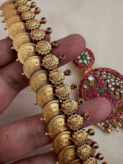 Kasumala with detachable kundan, ruby & emerald peacock pendant-Silver Neckpiece-CI-House of Taamara