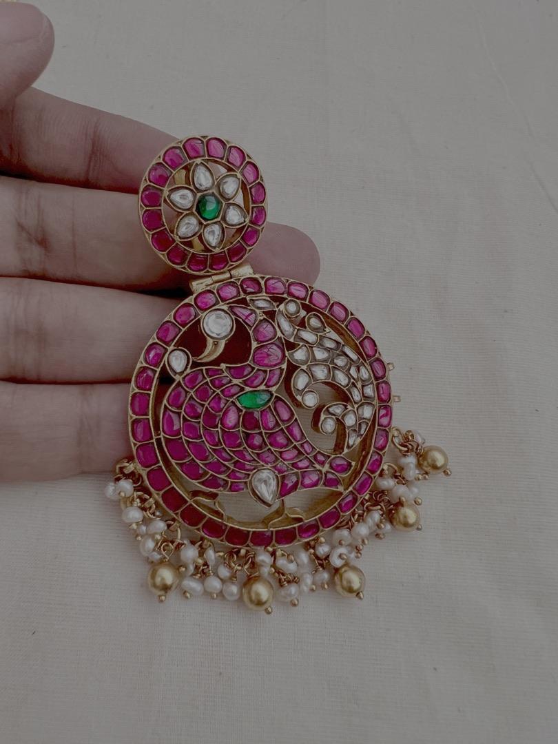 Kasumala with detachable kundan, ruby & emerald peacock pendant-Silver Neckpiece-CI-House of Taamara