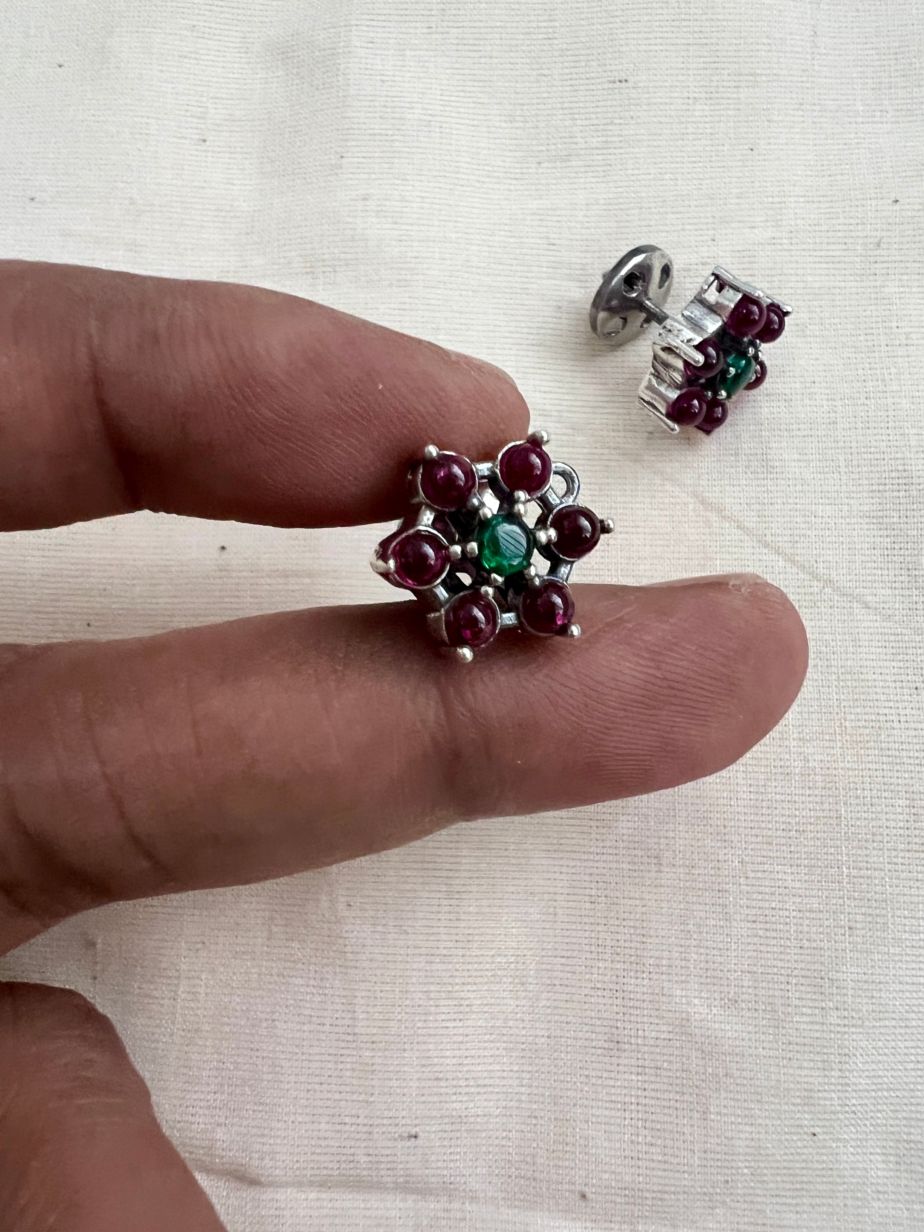 Kemp green & red silver studs-Earrings-CI-House of Taamara