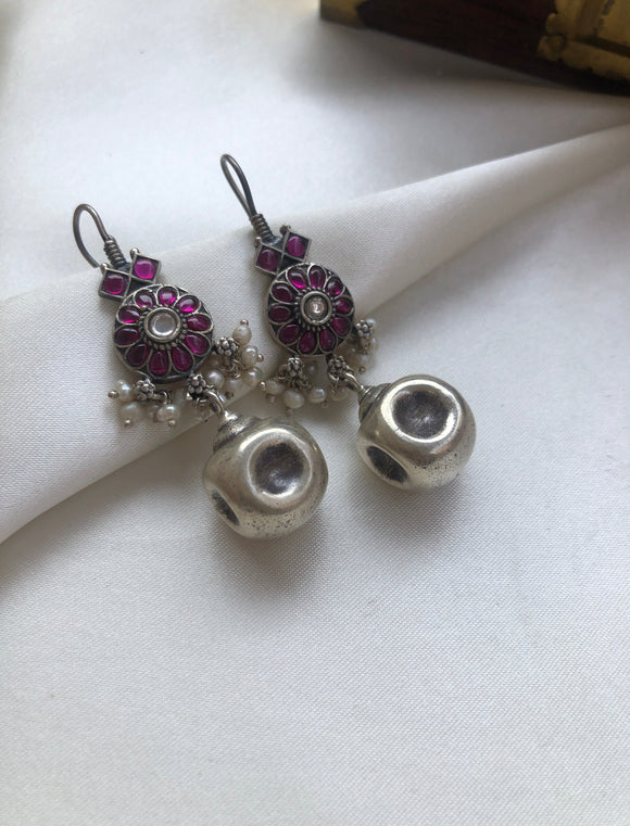 Kemp hook earring with silver cube bead-Earrings-PL-House of Taamara
