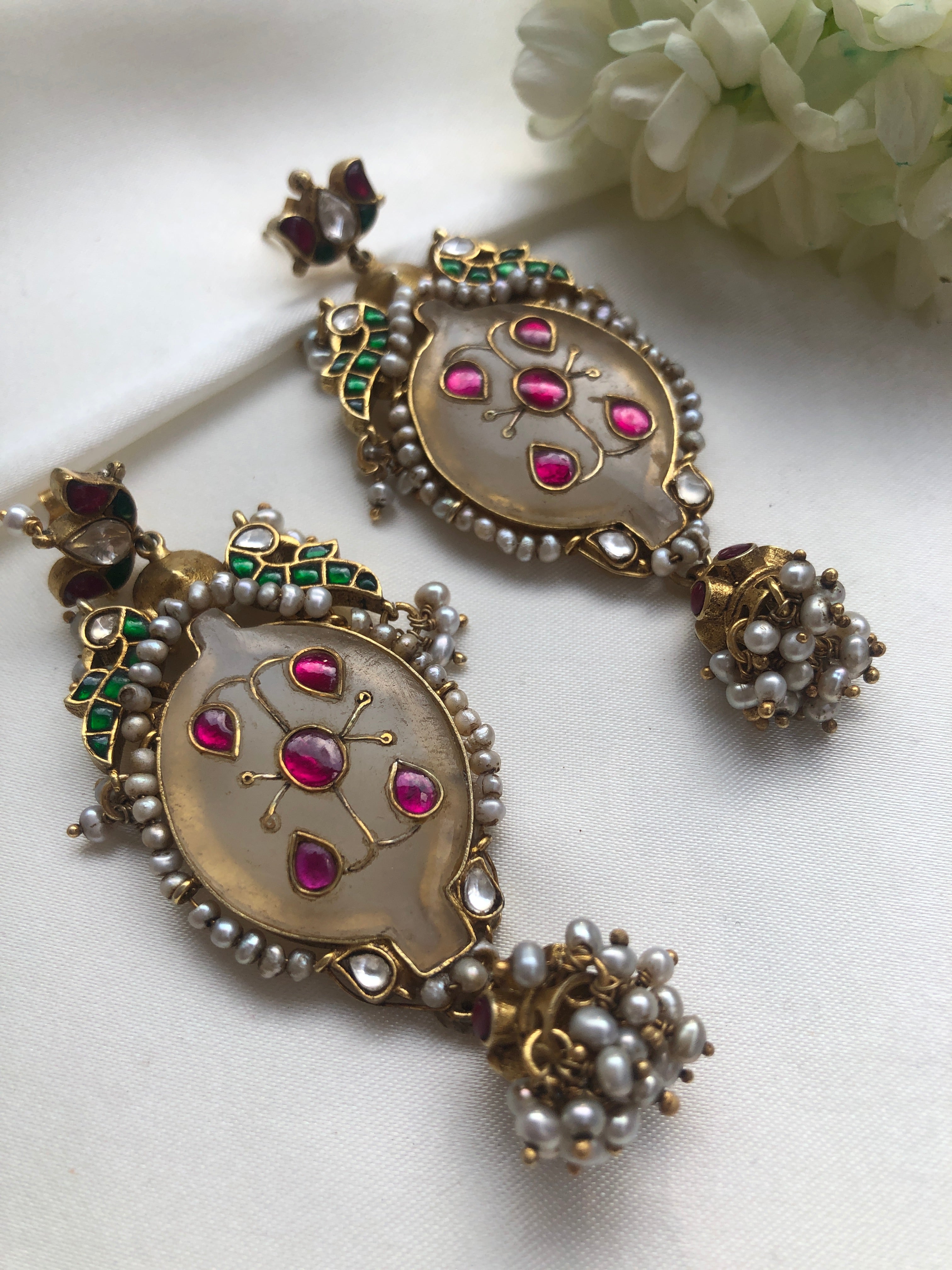 Kundan Agate Earrings (MADE TO ORDER)-Earrings-PL-House of Taamara