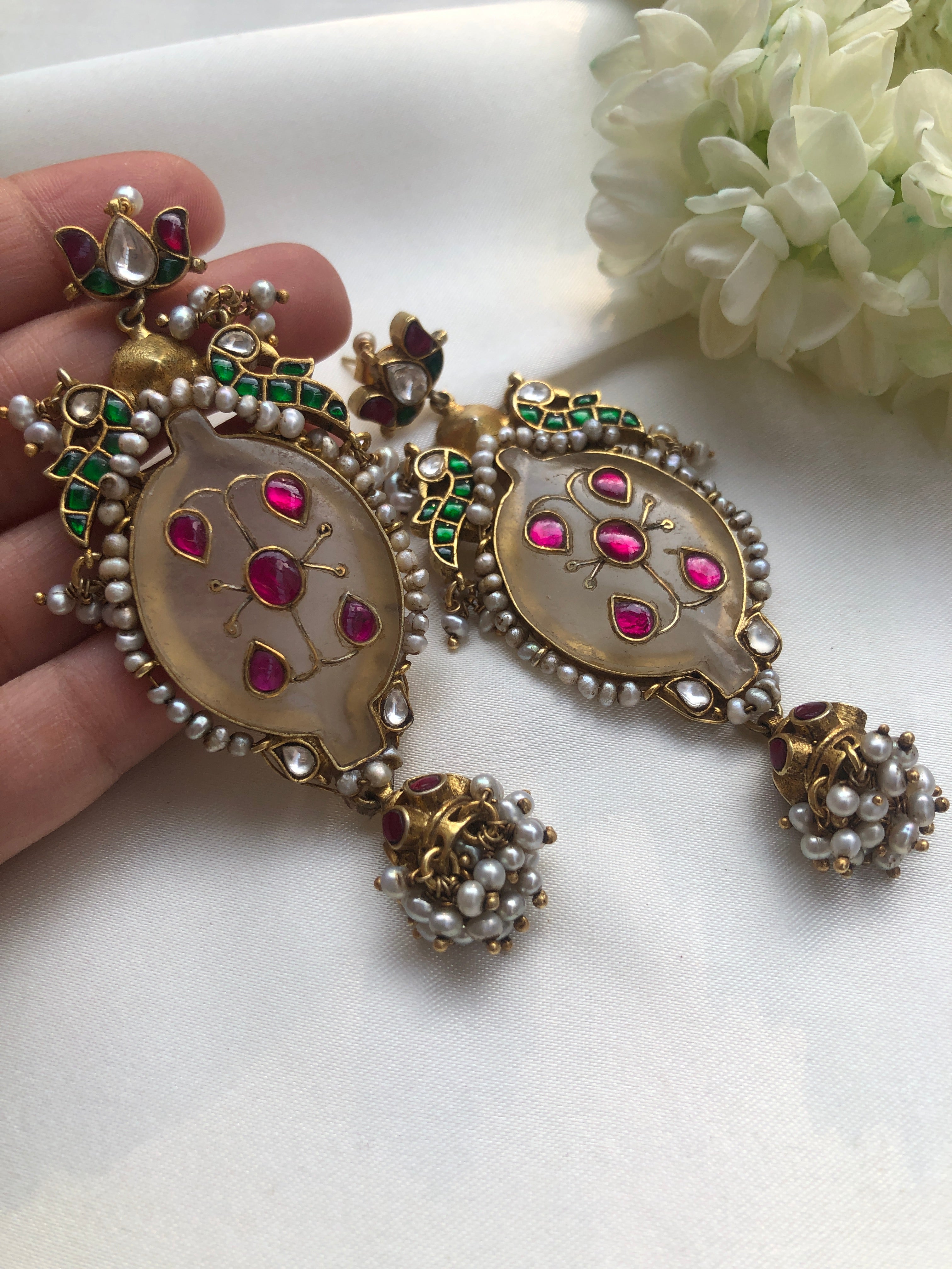 Kundan Agate Earrings (MADE TO ORDER)-Earrings-PL-House of Taamara