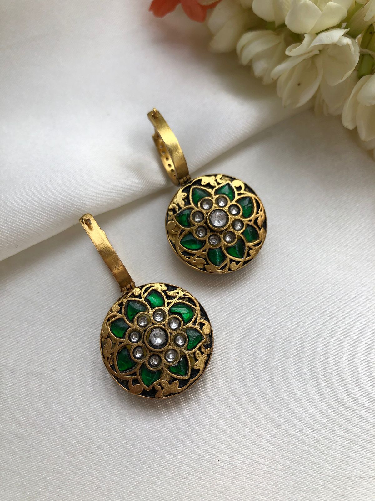 Kundan Big Flower Ruby Zircon Reversible Earrings (Made To Order)-Earrings-PL-House of Taamara