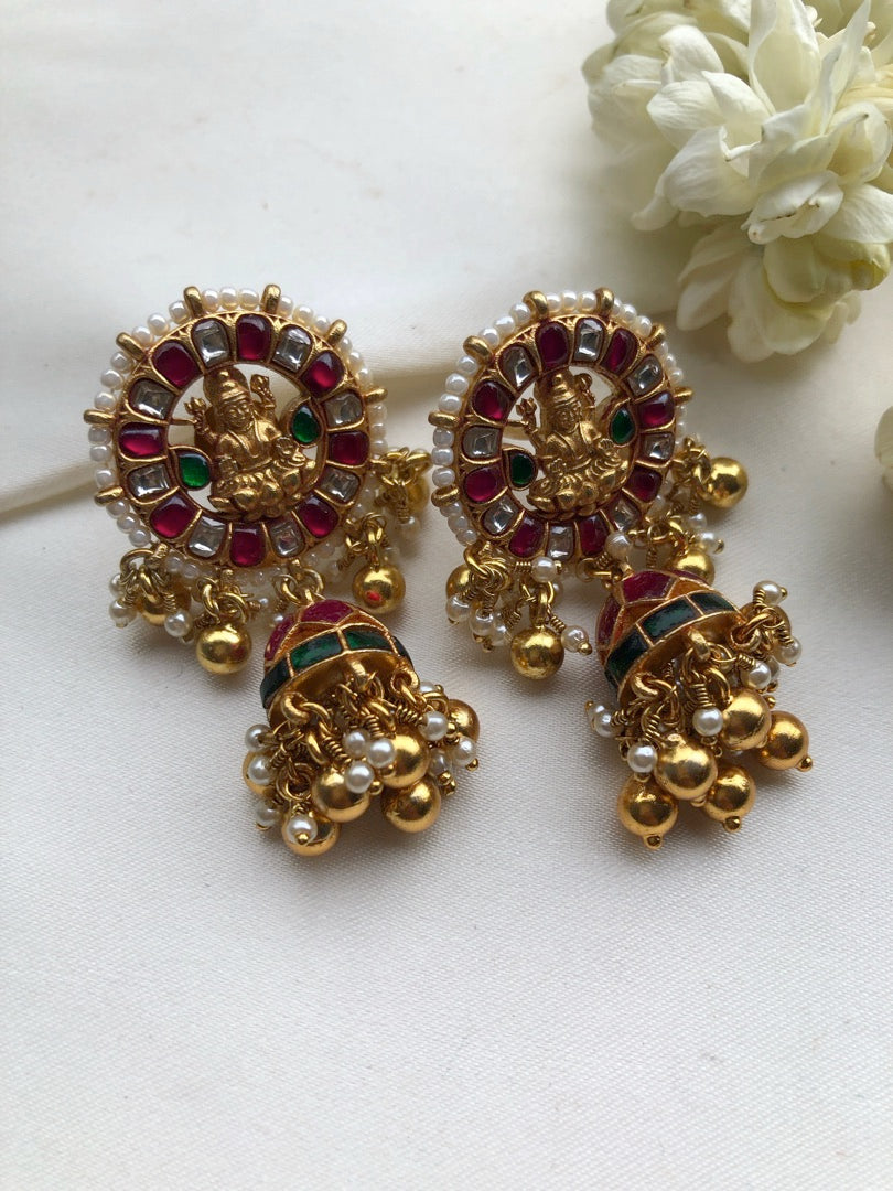 Kundan Lakshmi ruby and green jhumkas