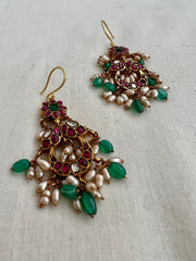 Kundan, Ruby & Emerald Hangings With Pearls (MADE TO ORDER)-Earrings-CI-House of Taamara