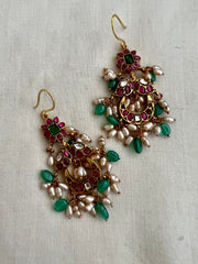 Kundan, Ruby & Emerald Hangings With Pearls (MADE TO ORDER)-Earrings-CI-House of Taamara