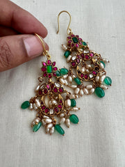 Kundan, Ruby & Emerald Hangings With Pearls (MADE TO ORDER)-Earrings-CI-House of Taamara