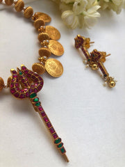 Kundan Trishul pendant Jwal mala & pearls with earrings, SET-Silver Neckpiece-PL-House of Taamara