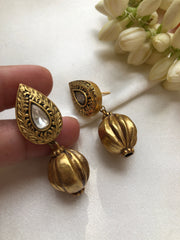 Kundan and antique bead earrings-Earrings-PL-House of Taamara