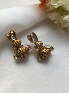 Kundan and antique style bead drop earrings-Earrings-PL-House of Taamara