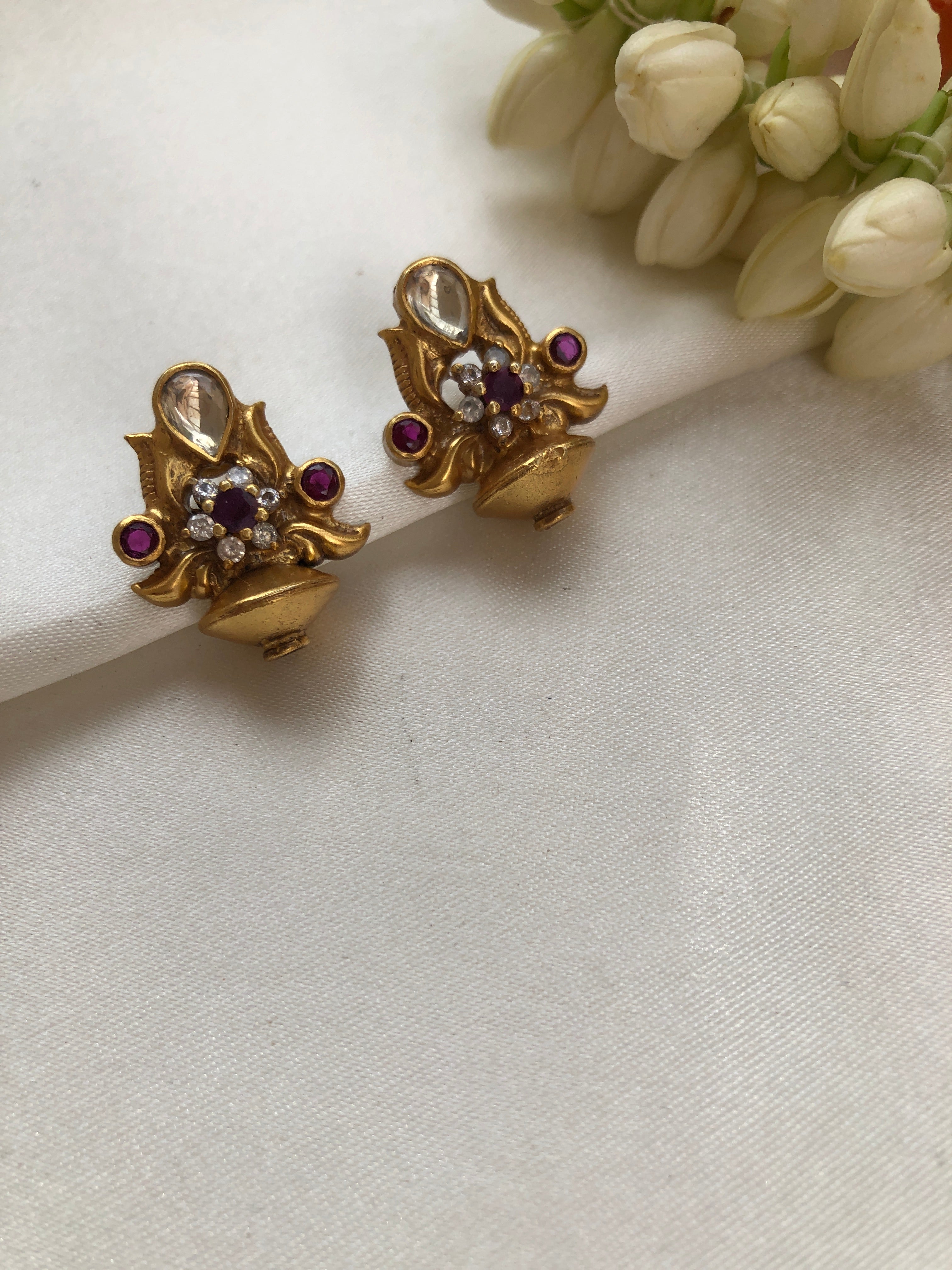 Kundan and ruby earrings-Earrings-PL-House of Taamara