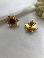 Kundan and ruby flower earrings-Earrings-PL-House of Taamara