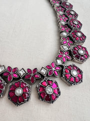 Kundan and ruby necklace with earrings, SET-Silver Neckpiece-CI-House of Taamara